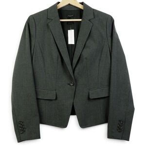 Ann Taylor Womens Blazer 6 Charcoal Gray One Button Tailored Interview Work NWT